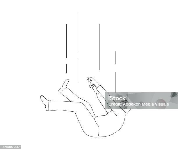 Free Falling Line Drawing Falling Business Man Line Art Isolated On White Stock Illustration ...