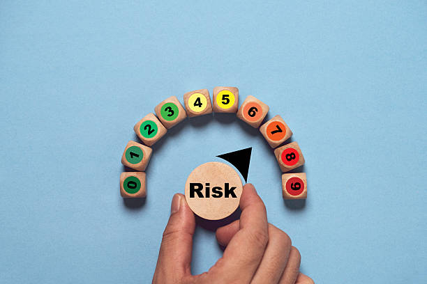 istock Hand holding and turning risk level indicator rating print screen wooden cube block since low to high on blue background for Risk management and assessment concept. 2214865824