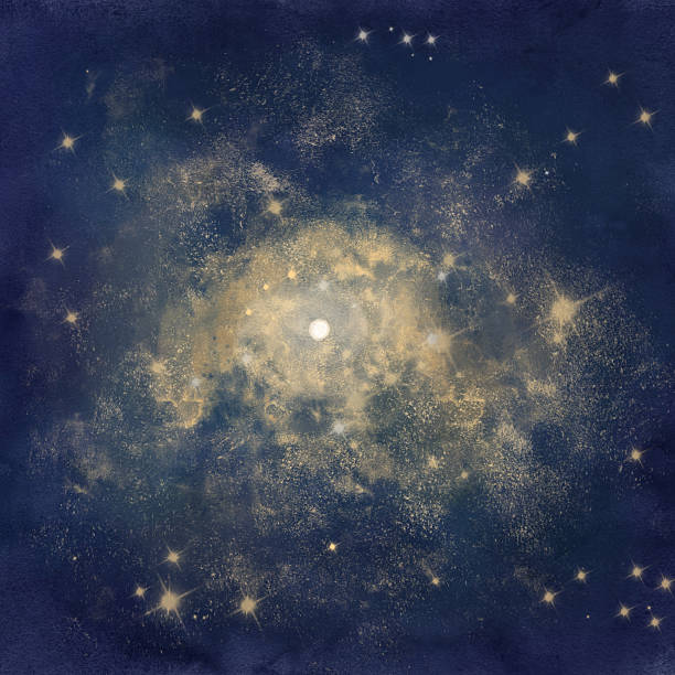 istock A starry night sky and a luminous galaxy. Watercolor illustration. A dark blue sky with a scattering of golden stars similar to the Milky Way. The theme of magic, astrology and nature 2214866929