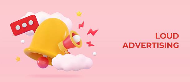 istock 3d notification bell with loudspeaker in clouds Email marketing Online advertising concept 2214870412