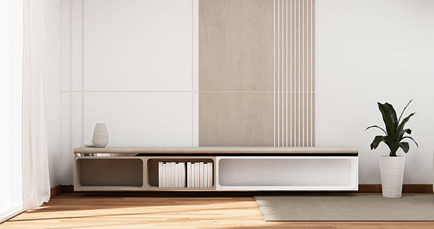 istock Cabinet wooden design on white room interior modern style.3D rendering 2214877638