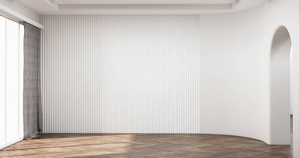 istock living room empty interior modern style floor wooden on white empty wall.3D rendering 2214877714