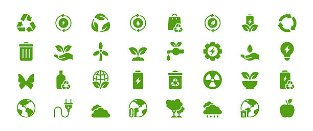 stockillustraties, clipart, cartoons en iconen met a comprehensive ecology icons set featuring nature, environment, and recycling symbols - energie