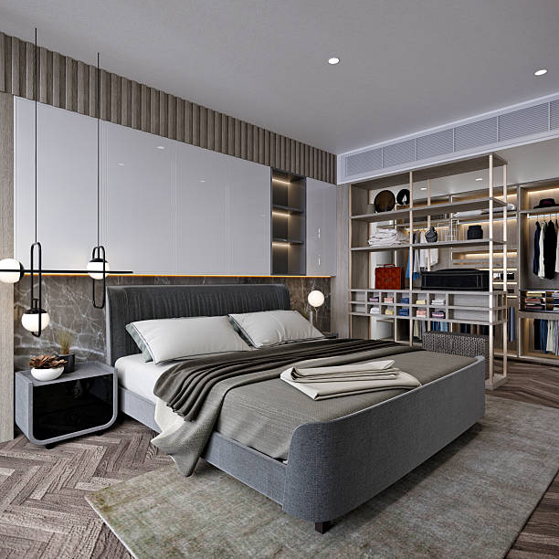 istock elegant luxury bedroom, hotel room, 3d rendering 2214891644