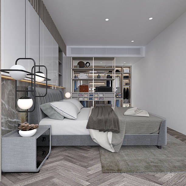 istock elegant luxury bedroom, hotel room, 3d rendering 2214891968