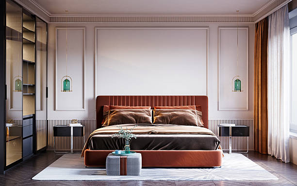 istock elegant luxury bedroom, hotel room, 3d rendering 2214892103