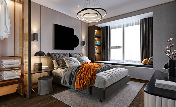 istock elegant luxury bedroom, hotel room, 3d rendering 2214892183