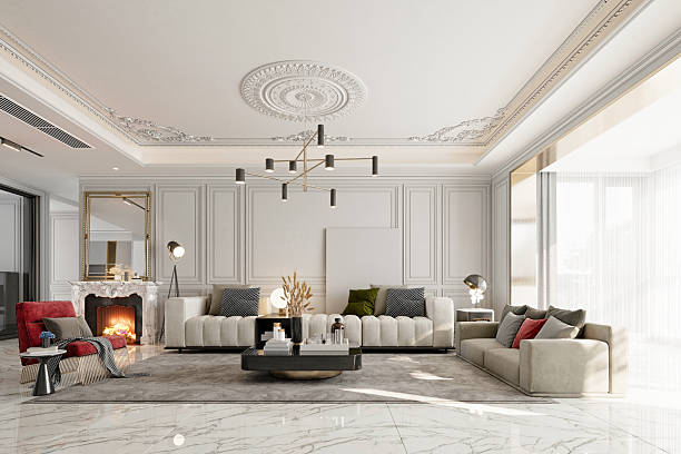istock Modern living room and dining space. 3d rendering 2214892382