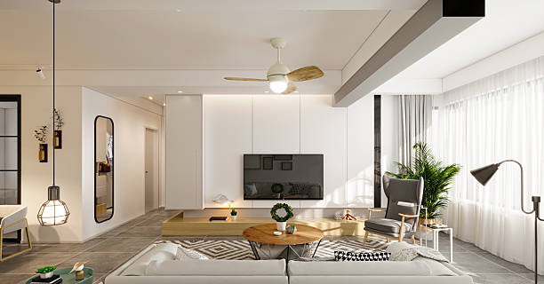 istock Modern living room and dining space. 3d rendering 2214892419
