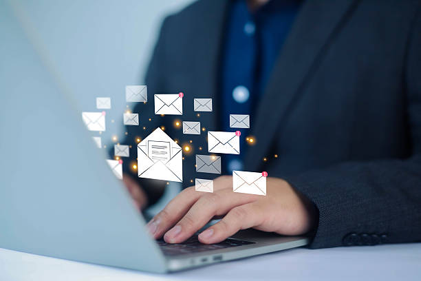 istock Sending email notification alert, Email marketing concept, Receiving laptop computer message alert, digital technology email on virtual screen, Inbox, internet technology, Inbox 2214893982
