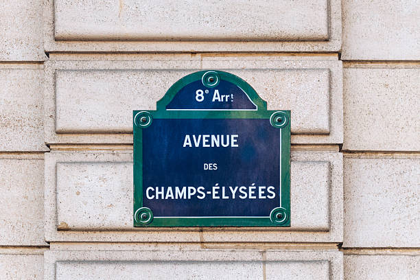 istock Champs Elysees street sign on stone wall, 8th arrondissement 2214897208