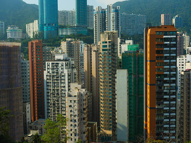 Densely populated Hong Kong cityscape  at daytime
