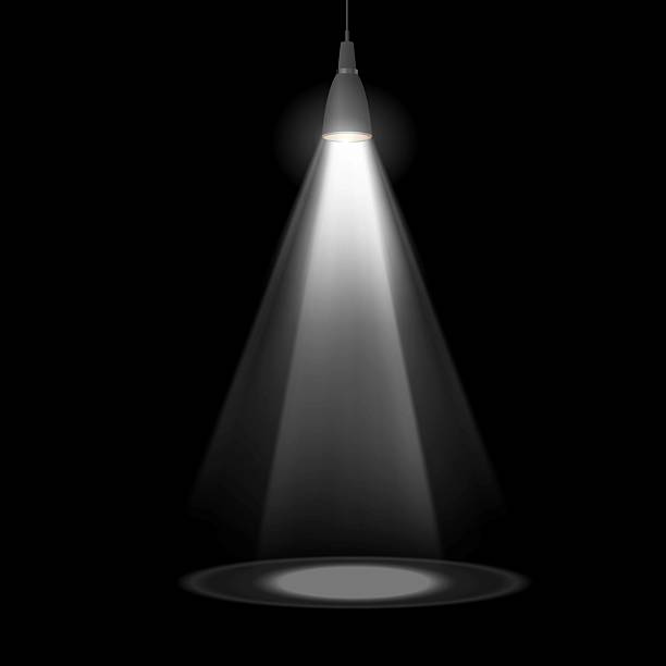 istock Vector illustration of pendant lamp with black lampshade and white light beam. 2214906796