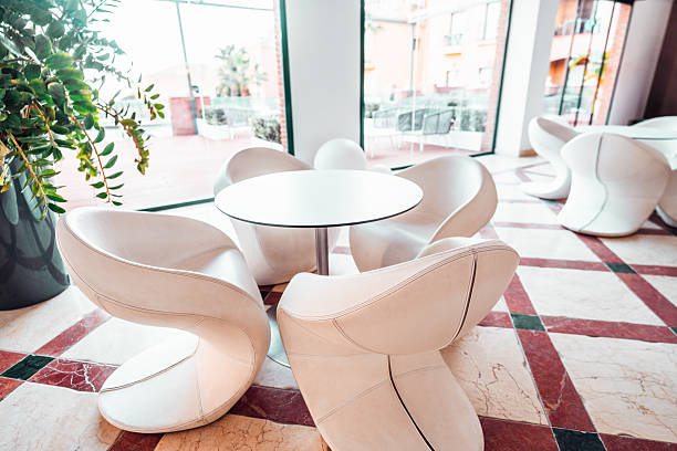 istock Modern cafe seating with glass view 2214918824