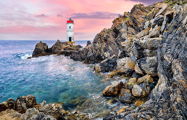 Unbelivable view of Capo Ferro Lighthouse. Popular travel destination of Mediterranean sea. Location: Porto Cervo, Province of Sassari, Sardinia, Italy, Europe