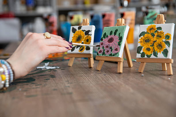 istock Colorful and Vibrant Floral Paintings Created in a Bright and Creative Studio Space 2214925046