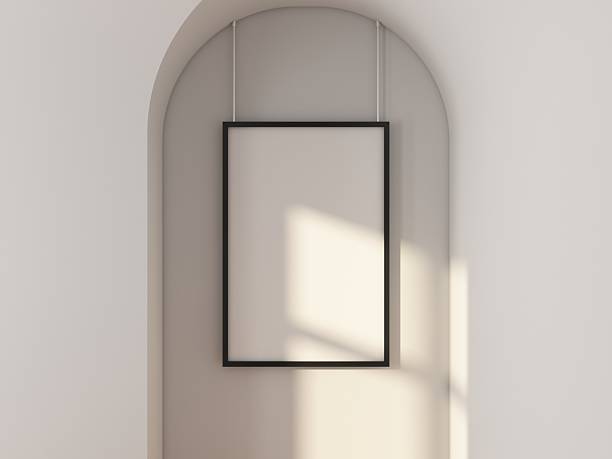istock Vertical black poster art Frame Mockup hanging on ropes in Arch 2214925636