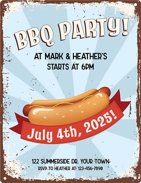 Retro Style BBQ Party Invitation On A Tin Sign. Several organized layers for easier editing.