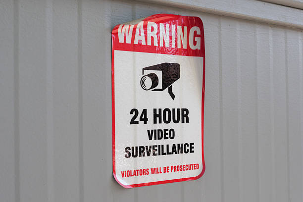 istock Warning security sign highlighting continuous video monitoring 2214941507