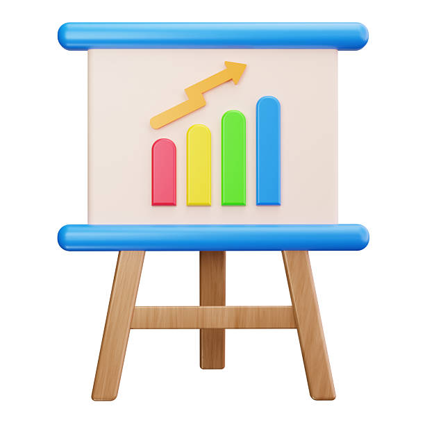 istock Blue whiteboard with a bar graph and an arrow on a wooden easel. 2214944881