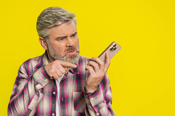 istock Mature man talk phone call frustration, irritated gesture, conflict mood, negative emotion outburst 2214951226
