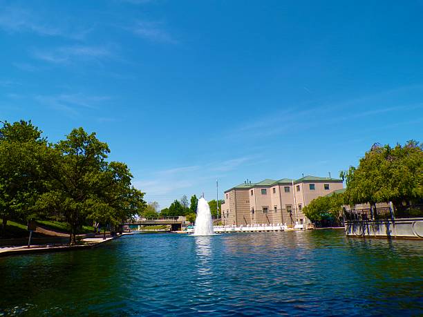 istock Water fountain in canal on sunny day. 2214954735