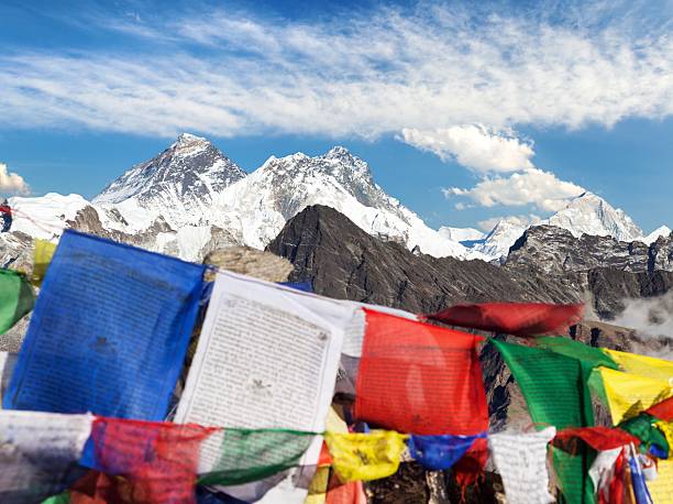 istock Mount Everest Lhotse Makalu buddhist prayer flags 2214955264