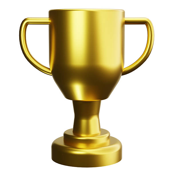 Golden Trophy Award: A gleaming golden trophy, with two handles and a wide base, sits against a plain background, symbolizing achievement and victory