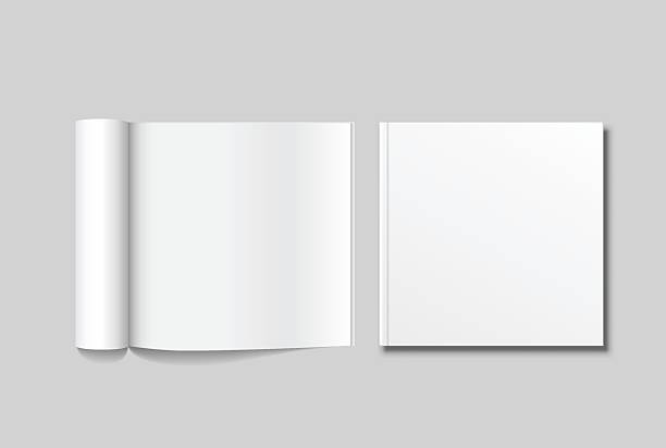 istock Vector 3d Magazine blank cover with rolled white paper pages mockup isolated on background. Folded sheets for the business presentation, journal, notebook, booklet, brochure, catalogue or a publisher 2214966217