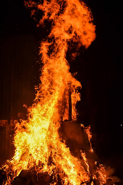 istock Fire flames on black background, Blaze fire flame texture background, Beautifully, the fire is burning, Fire flames with wood and cow dung bonfire 2214971282