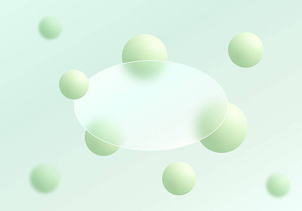 istock Background with transparent oval partition and floating spheres in glass morphism style. Website landing page template. 2214988345
