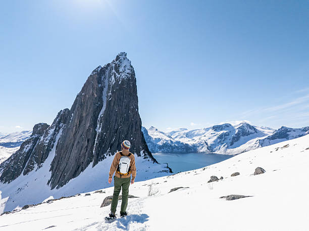 istock Hiker Admiring Snowy Mountain Landscape on a Clear Day 2214992340