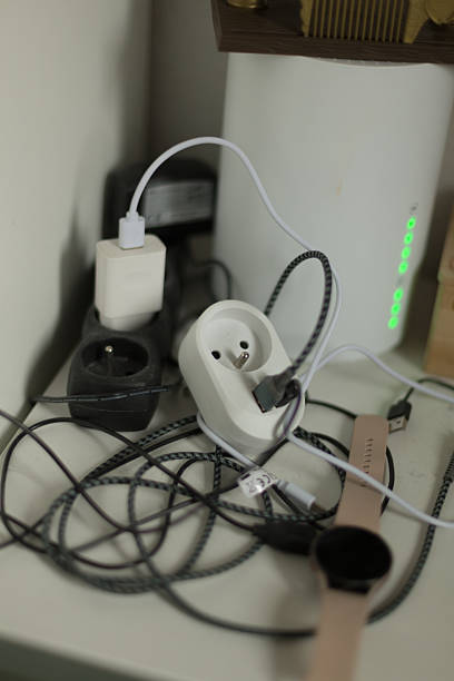 istock There are various mixed electrical outlets and cables on the desk surface 2215001107