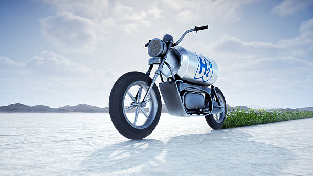 istock Green Motorcycle Made of Tin Cans and Hydrogen Concept 2215004051