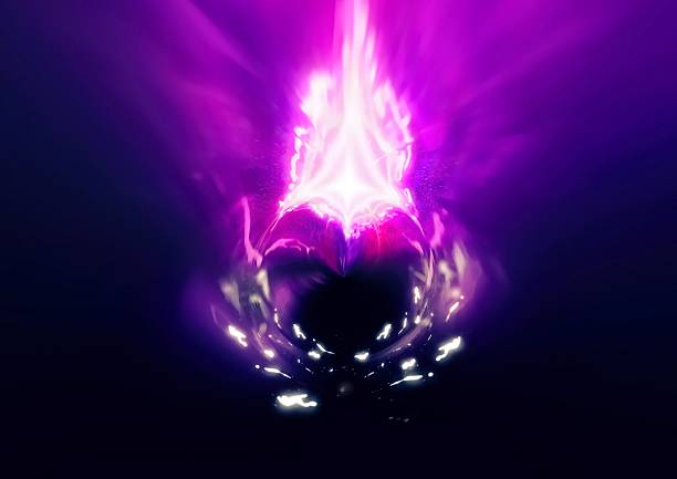 3d illustration of purple glowing light circle on black background with text space