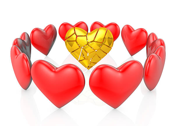 Broken gold heart with many red hearts around it