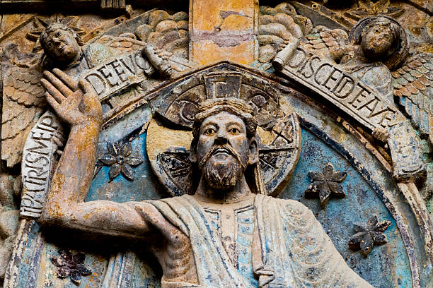 Abbey Sainte Foy - Conques, France - 05-02-2025: Tympanum of the Last Judgment (12th century). Christ in glory.