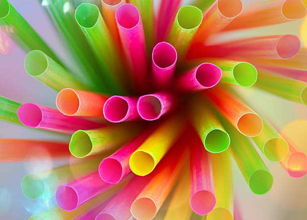 istock Colorful plastic drinking straws forming a vibrant and cheerful pattern 2215009770
