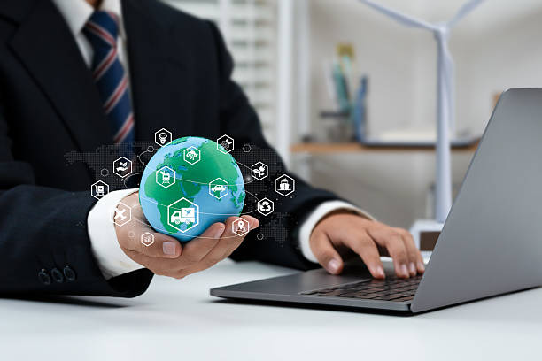 istock Transport Management System technology clean energy. Green logistic concept. Sustainable global transport. Carbon neutral supply chain, Reduce greenhouse gas emission Economy trade, import, export. 2215014343