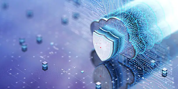 Photo of Protected Cloud. Cloud Security Technology. Copy Space