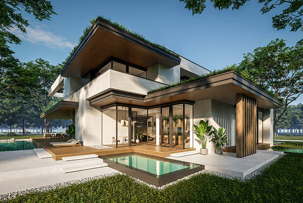 istock 3d rendering of two-story house with concrete facade 2215023513