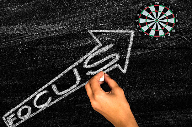 istock Arrow going to target,focus concept on chalkboard 2215029460