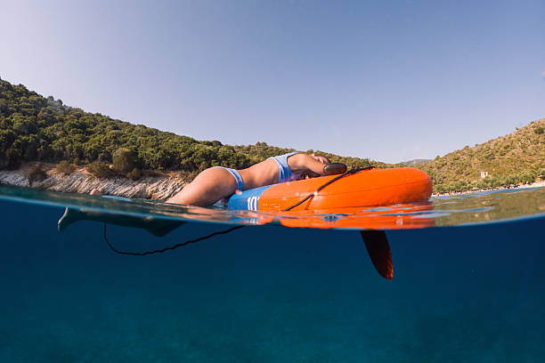 istock Young woman on a standup paddleboard 2215036332
