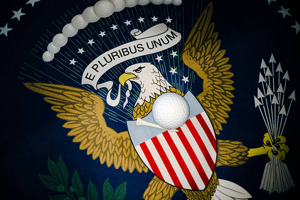 Golf loving President. US Presidential flag, golf ball, tee.
