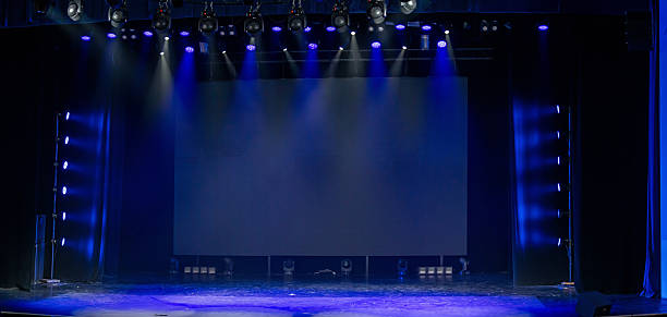 istock Empty Theater Stage with Blue Lighting and Spotlights 2215037541