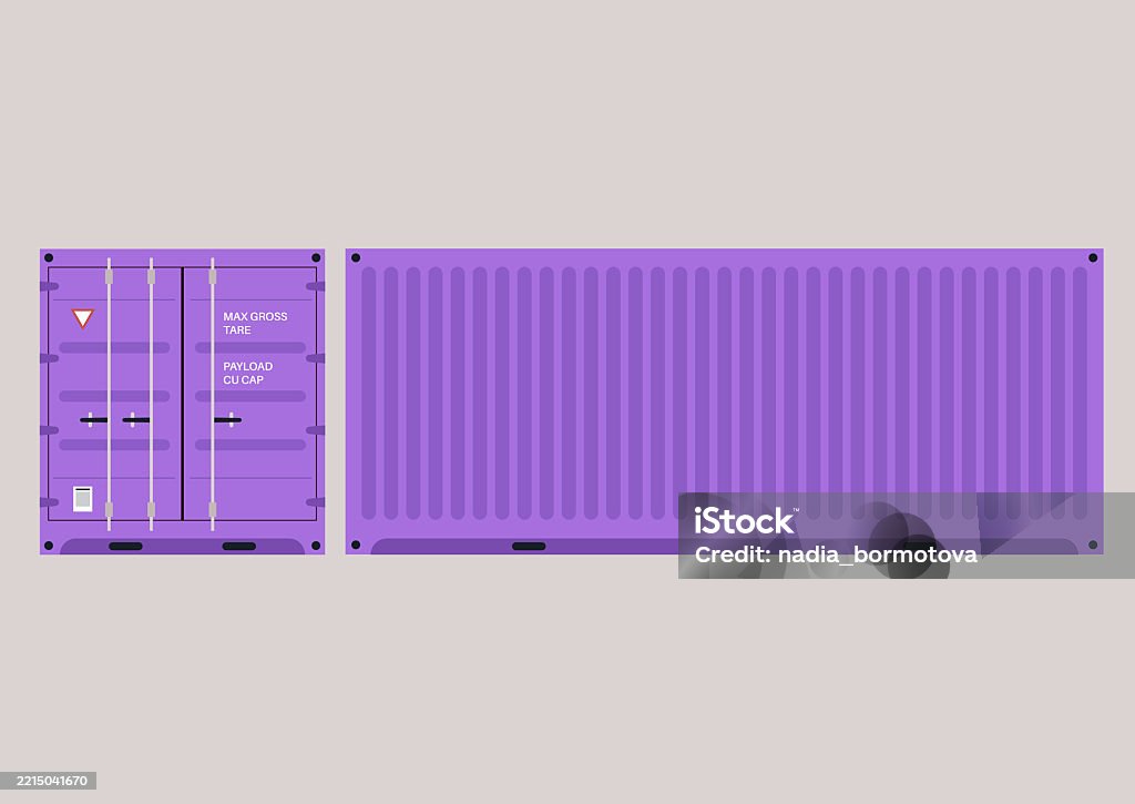 Container Basic Frontal Front And Side Views Of A Cargo Container Is Displayed Showcasing Bold ...