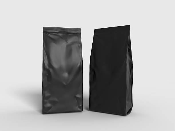 istock 3D Realistic blank black pouch plastic bag mockup with zipper isolated. Ziplock bag product containers for branding coffee, candy, spices, food pouch, snack sachet or resealable packaging 2215045344