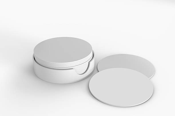 istock 3D Round drink or beer coaster mockup with holder, isolated on background. Protection bierdeckel for beer glasses, bottle, can, cup holder. Empty bottle coaster lying template for beverage branding 2215045428