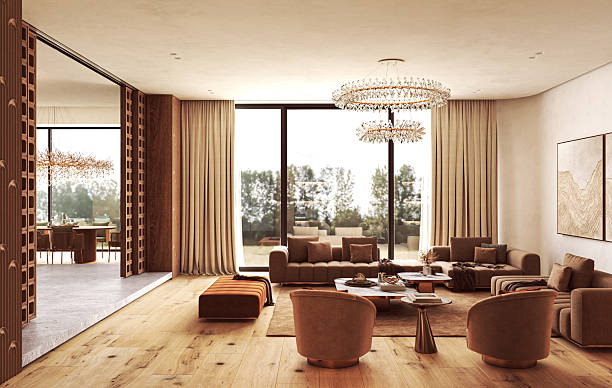 istock Elegant open living and dining area with natural light 2215046959