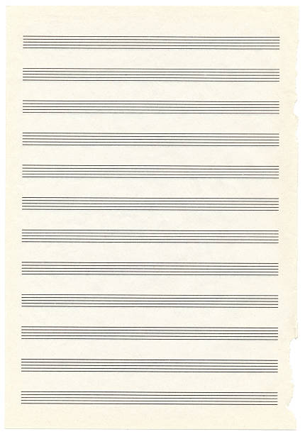 Empty music notebook sheet in a ruler for recording notes. Five-line staff without key. Vertical music page. Music notation elements for design.